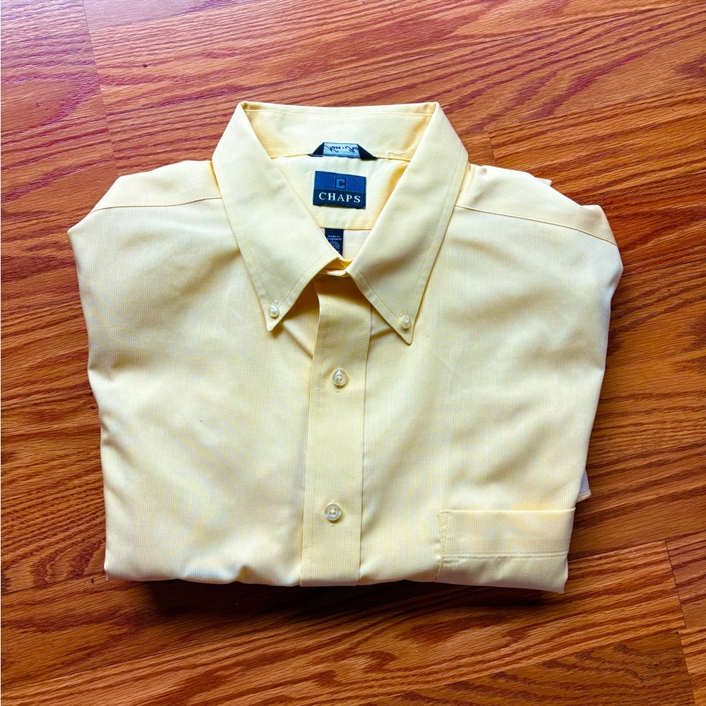Chaps Men’s Yellow Cotton 34/35 Button Down Dress Shirt Collared Non Iron